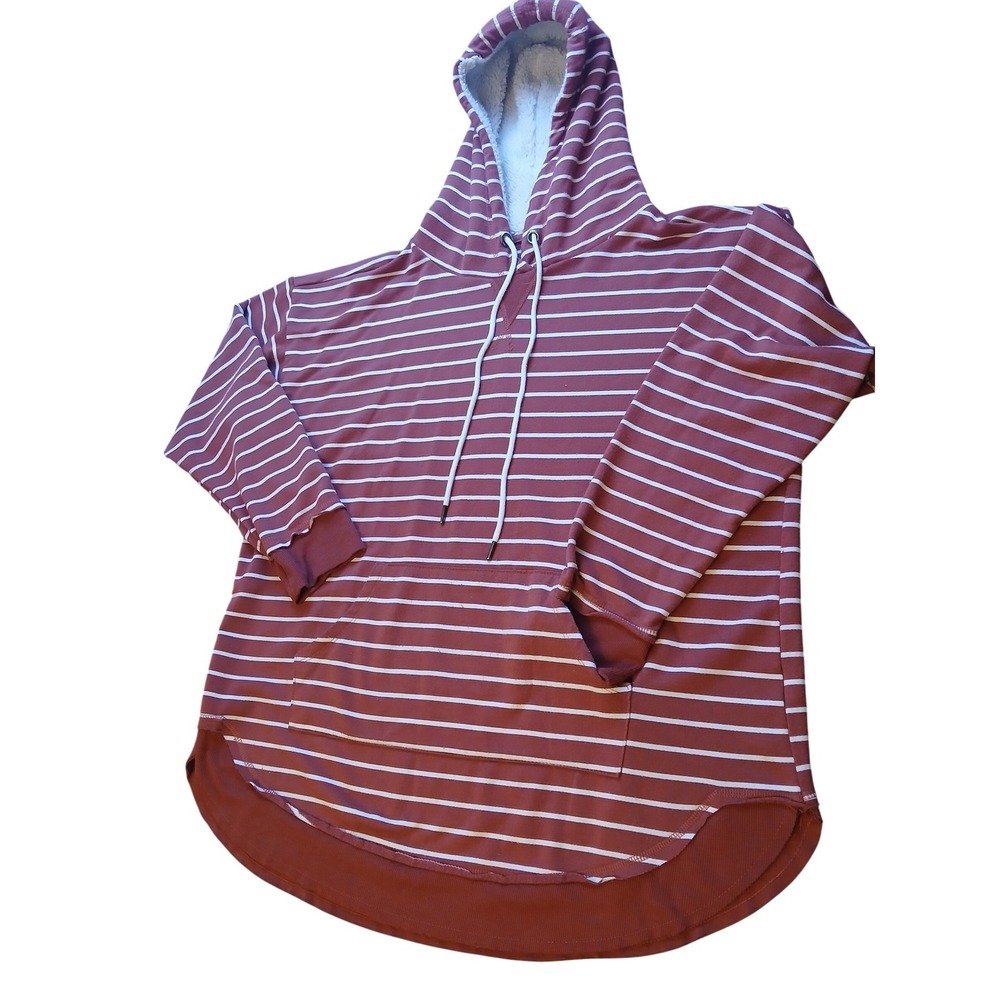 Maurices Women's Rust White Striped Sherpa Lined Hooded Pullover Sweatshirt SZ 0
